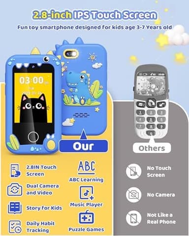 Kikapabi Kids Smart Phone - Toddler Touchscreen Toy with HD Dual Camera | Dinosaur Travel Play Phone for Boys & Girls Ages 3-10, Birthday (Blue - Image 6