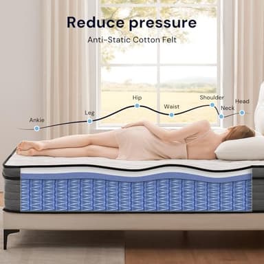 VKT 14 Inch King Hybrid Mattress - Medium Firm Feel Back Support, Mattress in a Box with Individual Pocket Springs, Cooling Memory Foam for Pressure Relief with CertiPUR-US Certified - Image 3