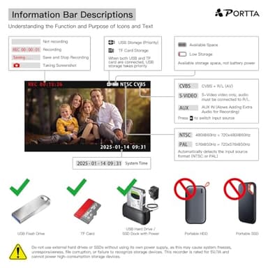 Portta VHS to Digital Converter, Video to Digital Recorder with Remote, Compatible with VHS, VCR, DVR, DVD, Hi8, Mini DV Players, Camcorder, Gaming Consoles (Tapes/DVD Player Not Included) - Image 9