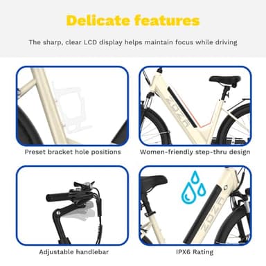 ZDZA Electric Bike for Adults 26'', 1200W Peak Motor, Up to 65 Mi Range E Bikes for Adults with 7-Speed, 48V Removable Battery, Front Suspension, Adult Electric Bicycles for Commute Beach Snow Womens - Image 7
