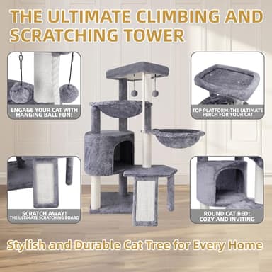 Xin Three Layer Cat Tree with Cat Condo and Two Hammocks,Grey - Image 5