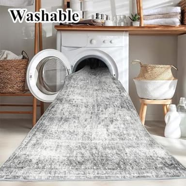 CHAMPLANT 5x7 Washable Area Rug Gray Vintage Traditional Floor Cover Foldable Thin Kitchen Accent Indoor Distressed Non Slip Carpet Floral Print Mat Bedroom Living Room Bathroom - Image 3