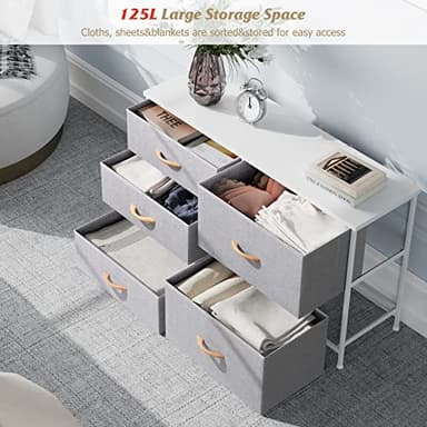 Nicehill Dresser for Bedroom with 5 Drawers, Storage Drawer Organizer, Wide Chest of Drawers for Closet, Clothes, Kids, Nursery, TV Stand with Storage Drawers, Wood Board, Fabric Drawers - Image 5