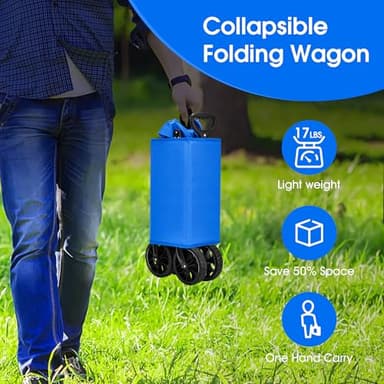 Homgava Collapsible Folding Wagon Heavy Duty,Foldable Utility Cart with Wheels,Large Capacity,for Grocery Outdoor Camping Beach Gardening Shopping Fishing Blue - Image 2