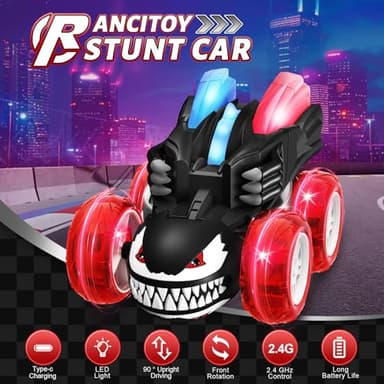 Ancitoy Remote Control Car for Boys, 2.4GHz RC Cars with 360° Flips, 4WD LED Lights Cool Stunt Toys, Rechargeable USB-C, Monster Truck Toy, Birthday Gift for Kids Ages 3-8 - Image 4