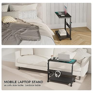 EUREKA ERGONOMIC PC Stand Computer Cart, Height Adjustable Tower Stand 2-Tier Suit for ATX Case Printer, Metal Rolling Cart on Wheels for Gaming Home Office, Black - Image 9