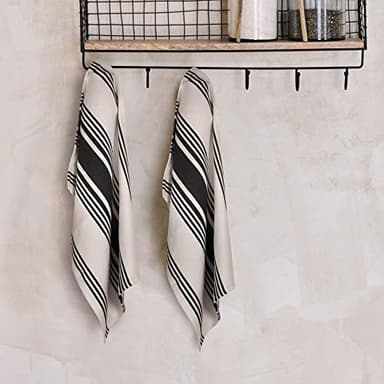 Urban Villa Kitchen Towels 100% Cotton Pack of 6, Highly Absorbent Quick Drying Super Soft Premium Dish Towels for Kitchen with Hanging Loop Hand & Tea Towels - 20x30 Inch, (Black & White, Striped) - Image 7