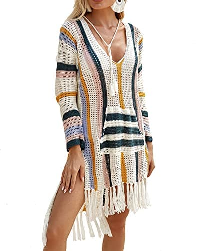 Jeasona Swimsuit Cover Ups for Women Beach Bathing Suit Bikini Crochet Dress (Multicoloured, M) - Image 1