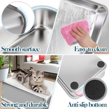 YOILES Stainless Steel Cat Litter Box with High Sides, Extra Large Open Metal Litter Pan, Easy to Clean, Rust Proof, Non Stick, Non Slip Rubber Feets (24"x16"x6") - Image 3