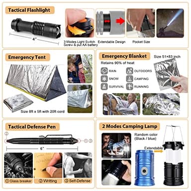 Survival Kit, 250Pcs Survival Gear First Aid Kit with Molle System Compatible Bag and Emergency Tent, Emergency Kit for Earthquake, Outdoor Adventure, Hiking, Hunting, Gifts for Men Women - Image 4