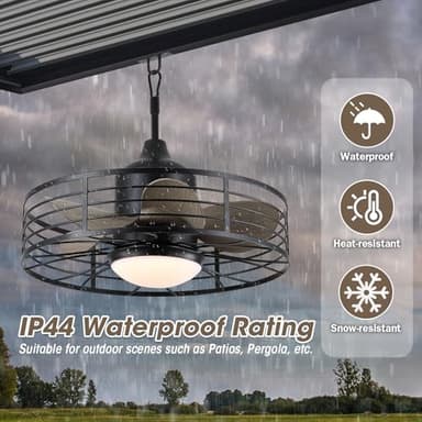 jazimar Outdoor Caged Ceiling Fan with Lights, 20" Waterproof Plug-in Fixtures, App/Remote Control, 3 Color Temperatures LED, 6 Speed Reversible DC Motor, for Indoor Farmhouse Porch Patios - Image 3