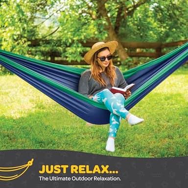 Durable Hammock 400 lb Capacity, Nylon Camping Hammock Chair - Double or Single Sizes w/Tree Straps and Attached Carry Bag - for Travel/Backpacking/Beach/Backyard (Medium, Black & Light Grey) - Image 2