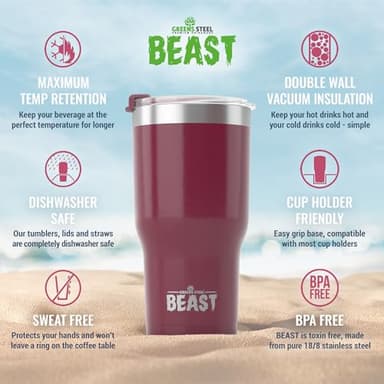 Beast 20 oz Tumbler Stainless Steel Vacuum Insulated Coffee Ice Cup Double Wall Travel Flask (Cranberry Red) - Image 6