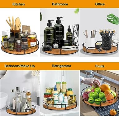 Lazy Susan Turntable Organizer for Cabinet Pantry Kitchen Countertop Refrigerator Cupboard, Pine Wood, 9", Carbonized Black - Image 5