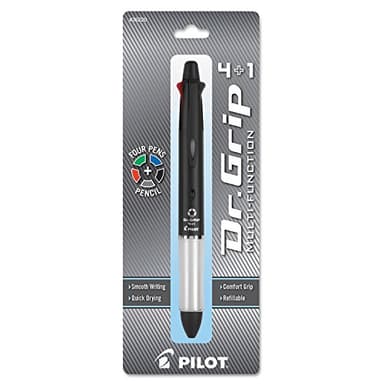 PILOT Dr. Grip 4+1 Multi-Function Refillable & Retractable Ballpoint Pen + Pencil, Fine Point, Black Barrel, Black/Red/Blue/Green Inks, Single Pen (36220) - Image 3