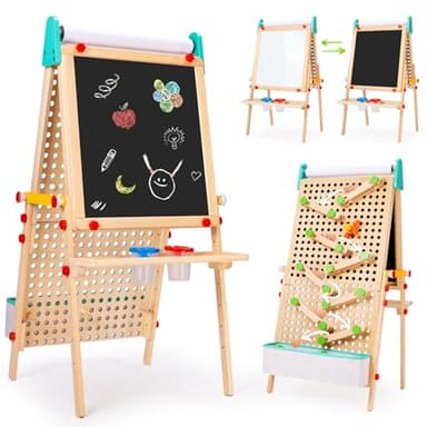 Wingyz 4-in-1 Adjustable Kids Art Easel with Magnetic Whiteboard & Chalkboard - Wooden Drawing Board with Marble Run for Kids- Creative Gift for Toddlers Ages 2-4, 4-8, 8-12 - Image 1