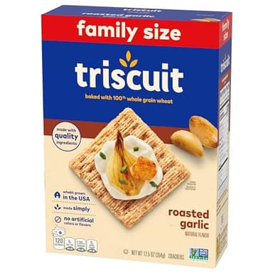Triscuit Roasted Garlic Whole Grain Wheat Crackers, Lunch Snacks, Bulk Snack Crackers, Family Size, 6 - 12.5 oz Boxes - Image 15