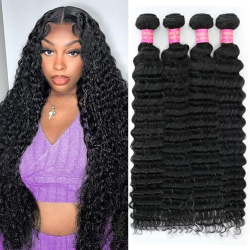 12A Human Hair Bundles 26 28 30 32 Inch 4 Bundles Deep Wave Bundles Human Hair 100% Unprocessed Brazilian Virgin Weave Bundle s Real Natural Black Hair for Women - Image 1