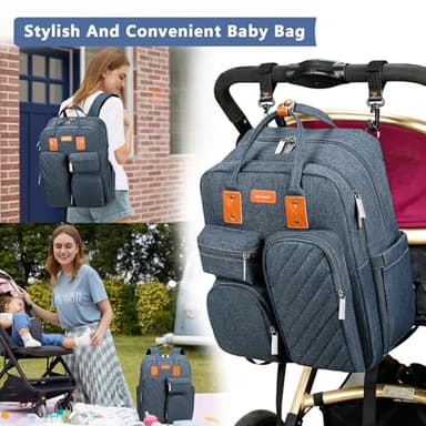 Diaper Bag Backpack, Large Capacity Baby Diaper Backpack with Tons of Pockets, Built-in Stroller Straps, Multi function Waterproof Diaper Bag（Bluish grey） - Image 7