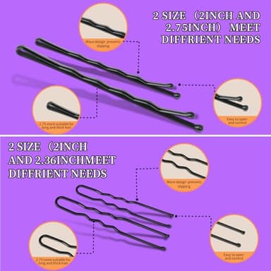 Teenitor 300pcs Hair Pins - Black Bobby Pins, Hair Bands Kit with U Pins for Buns & Bobby Pins in 2" & 2.75" Sizes - Image 6