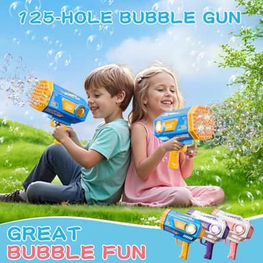 BOMOCO Bubble Gun,125 Holes Bubble Machine Bubbles for Kids Age 3-12,Bubble Blaster Gun with Bubble Solution Summer Outdoor Bubble Toys Birthday Wedding Halloween Party Favors Gifts Bubble Maker,Blue - Image 2