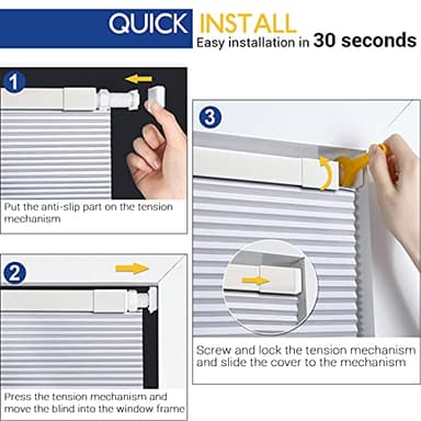LazBlinds Cordless Cellular Shades, No Tools No Drill Blackout Honeycomb Shades Pleated Blinds for Windows, 26" W x 64" H, Silver White - Image 6