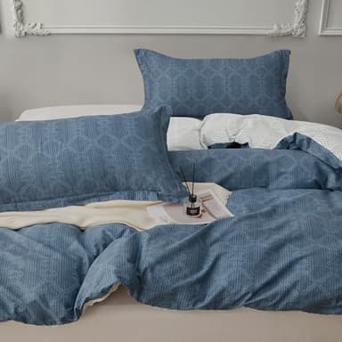 SAPHREAS Duvet Cover Queen Size Dark Blue Geometric Pattern Duvet Cover Set 3pcs Cotton Soft Bedding Comforter Cover 1 Duvet Cover 90"x90" and 2 Pillow Shams 20"x26" - Image 2