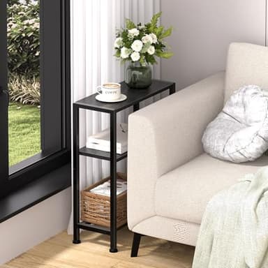 Narrow Side Table Set of 2 for Small Space, 2-Tier Small End Table with Shelf Holder, Slim Nightstand, Skinny Snack Couch Table in Living Room, Bedroom, Study, Kitchen and Balcony (Black) - Image 6