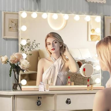Ratsamee Hollywood Vanity Mirror with Lights, 18 Dimmable Bulbs, 3 Color Lights,Make Up Lighted Mirror, Aluminum Metal Frame, USB Charging Port(32" x 24") - Image 5