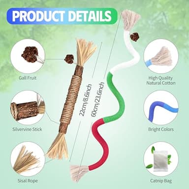 GBSYU Cat Toys Chew Rope & Silvervine Sticks for Bored Indoor Adult Cats, 6Pcs Interactive Catnip Toys for Cats with Refillable Natural Catnip Bag for Teeth Cleaning - Image 4
