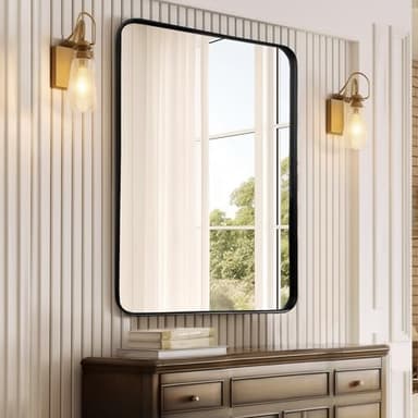 Fabuday Bathroom Mirror Over Sink - 24x36 Inch Black Framed Rectangle Bathroom Mirror for Vanity, Wall Mounted Bathroom Mirrors for Restroom, Farmhouse, Entryway, Hangs Vertically or Horizontally - Image 6