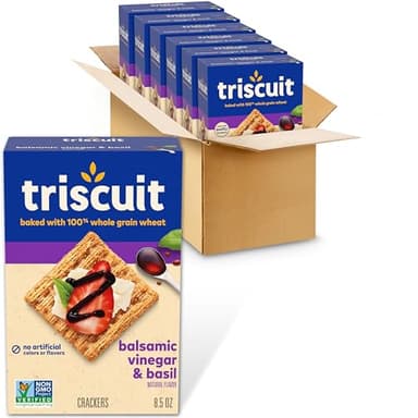 Triscuit Balsamic Vinegar & Basil Whole Grain Wheat Crackers, Lunch Snacks, Bulk Snack Crackers, 6 - 8.5 oz Boxes - Image 1