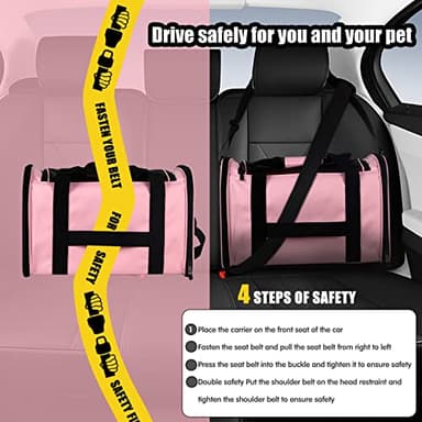 Cat Carrying Case - Pet Carrier Airline Approved, Protable and Breathable Pet Travel Carrier Removable Fleece Pad, Collapsible Cat Carrier Dog Carrier for Medium Cats Small Cats Dogs (Medium, Pink) - Image 7