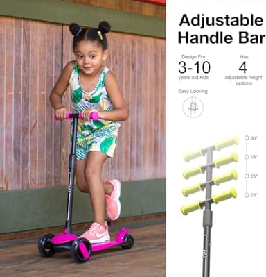 6KU Scooters for Kids 3-10 Year Old with Flash Wheels, Toddler Scooter 4 Adjustable Height, Extra-Wide PU LED Wheels, 3 Wheel Scooters for Girls & Boys (Pink) - Image 2