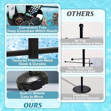 YACONA Pool Towel Rack Outdoor with Built-in Tray – Adjustable, Heavy-Duty Towel Racks & Storage for Backyards - Image 5