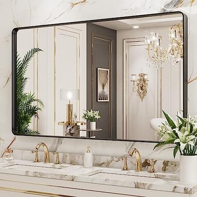 LOAAO 50X30 Inch Black Metal Framed Bathroom Mirror for Wall, Matte Black Bathroom Vanity Mirror Farmhouse, Large Rounded Rectangle Mirror, Anti-Rust, Tempered Glass, Hangs Horizontally or Vertically - Image 3