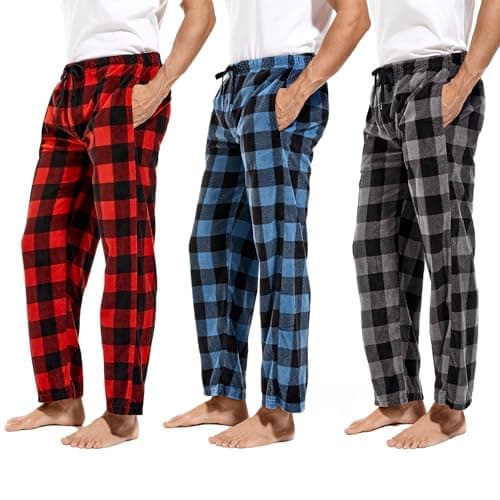 DG Hill Pajama Pants Mens - PJ Bottoms Fleece Lounge Pants Sleepwear - Plaid PJs with Pockets Microfleece Sleep Pant for Winter - Image 1