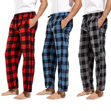 DG Hill Pajama Pants Mens - PJ Bottoms Fleece Lounge Pants Sleepwear - Plaid PJs with Pockets Microfleece Sleep Pant for Winter - Image 1