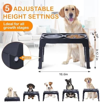 Elevated Dog Bowls, Raised Dog Bowl with 2 Stainless Steel Dog Food Bowls, Dog Bowls Stand Adjusts to 5 Heights 2.95", 8.46", 9.65", 10.82", 12.01" for Small Medium Large Dogs Cats Pets,Black - Image 4