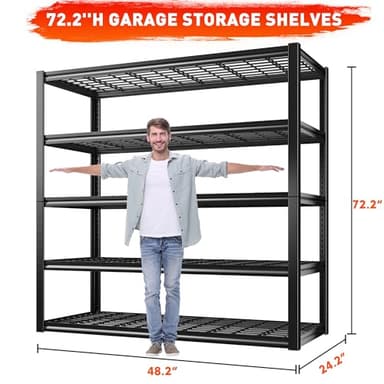 REIBII 48.2''W Garage Shelving Heavy Duty Metal Shelving 3000LBS Storage Shelves Adjustable Metal Shelves 5 Tier Garage Shelf for Basement Pantry Warehouse Supermarket 48.2" W x 24.2" D x 72.2" H - Image 2