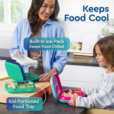 Bentgo Chill Kids Leak-Proof Lunch Box - 4-Compartment Bento Box with Built-In Ice Pack, 3.3 Cup Capacity, PFAS & BPA-Free, Microwave & Dishwasher Safe, Ideal Size for Ages 3 to 7 (Green/Navy) - Image 2