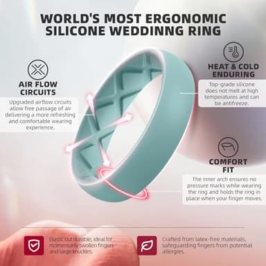 Egnaro Women's Wedding Bands, Silicone Stacking Rings for Her, Rubber Inner Arc Ergonomic Breathable Design - Image 2