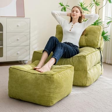 HIGOGOGO Square Stuffed Pouf Ottoman, Corduroy Poufs with Foam Chunk Filling, Furry and Fluffy Pouf Foot Stool Storage Ottoman, 21 X 21 Floor Poufs Foot Rest for Living Room, Green - Image 6