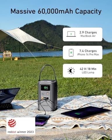 Anker Power Bank Power Station 60,000mAh,Portable Outdoor Generator 87W with Smart Digital Display, Retractable Auto Lighting and SOS Mode, Home Backup(PowerCore Reserve 192Wh) for Travel, Camping - Image 2