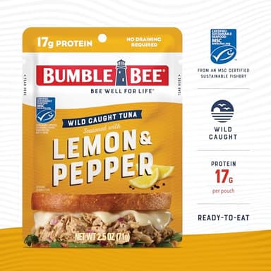 Bumble Bee Lemon & Pepper Seasoned Tuna, 2.5 oz Pouches (Pack of 12) - Ready to Eat - Wild Caught Tuna Packet - 17g Protein per Serving - Gluten Free - Image 3