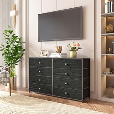 Furnulem Wide Dresser with 8 Fabric Drawers, TV Entertainment Center with Storage for 55'' TV, Large Chest of Drawers for Bedroom, Living Room, Dorm, Closet, Entryway, Wood Top (Black Oak) - Image 5