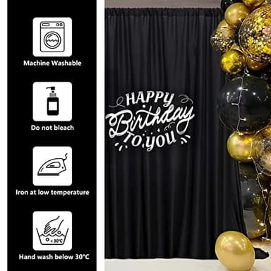 Black Backdrop Curtain for Party, Background Drapes Panels with Rod Pocket, Wrinkle Free Black Photo Curtains Backdrop Drapes Fabric Decoration for Wedding, Birthday Party Decor 5ft x 10ft, 2 Panels - Image 7