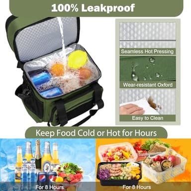 GLENKEY Double Deck Insulated Lunch Box, Expandable Xlarge Lunch Bag Leakproof Cooler Bag Lunch Pail for Men Women Adults Work Shifts Travel Daytrip,22L,Army Green - Image 6