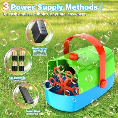 Bubble Machine Durable Automatic Bubble Blower, 18000+ Big Bubbles Per Minute Bubbles for Kids Toddlers Bubble Maker Operated by Plugin or Batteries Bubble Toys for Indoor Outdoor Birthday Party - Image 4