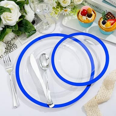 U-QE 120pcs Royal Blue Plastic Plates - Blue Disposable Plates Heavy Duty - Includes 60 10" Dinner & 60 7" Dessert Plates for Party, Birthday - Image 7